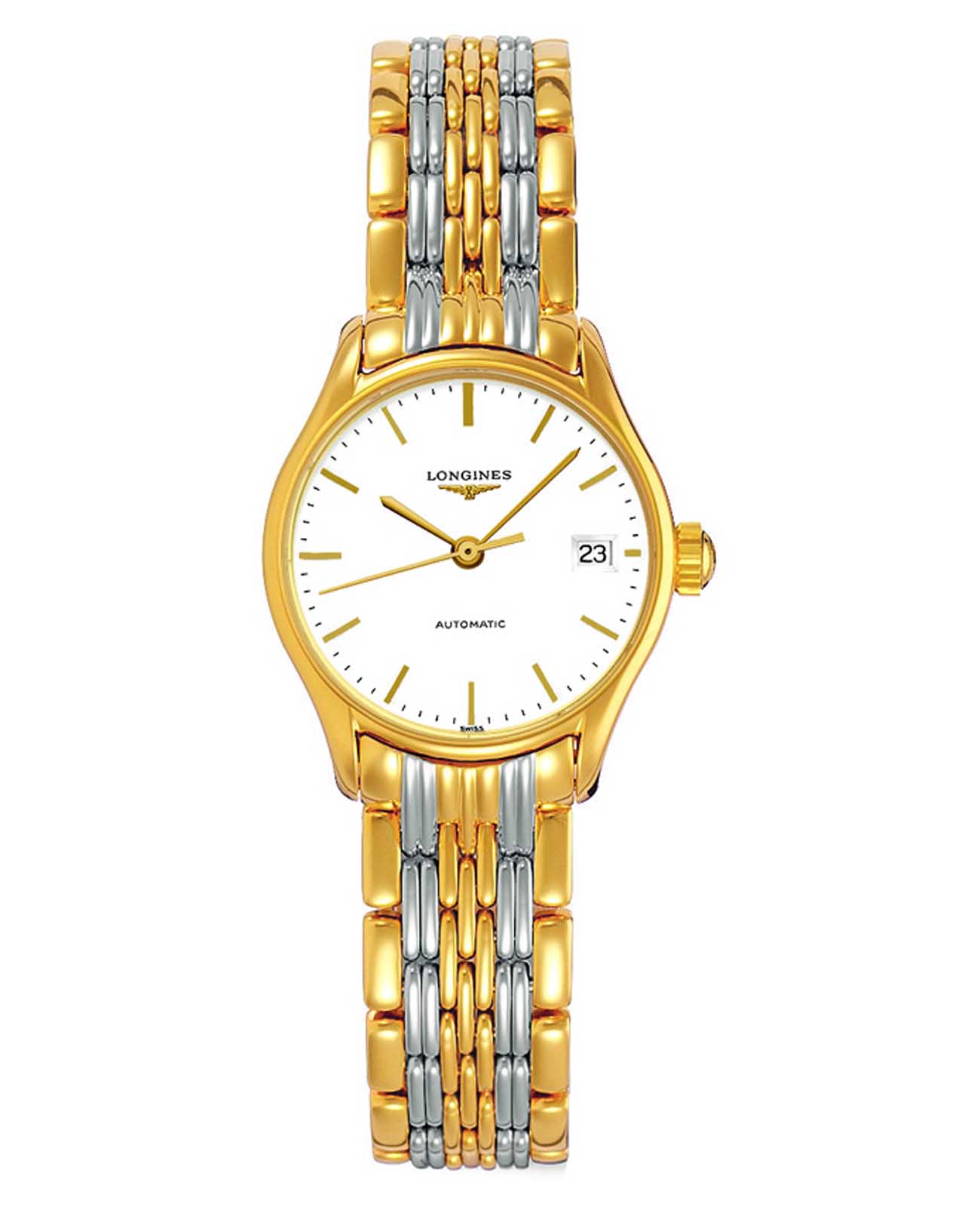 Longines Longines Lyre  L4.360.2.12.7  L43602127 механические женские часы белый циферблат, браслет сталь c pvd покрытием — вид спереди